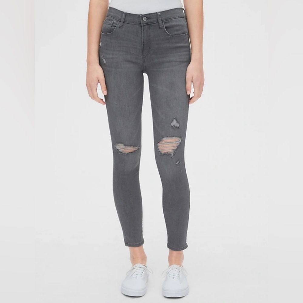 GAP Favorite Rising Skinny Jeans Gray Distressed Size 6/28
